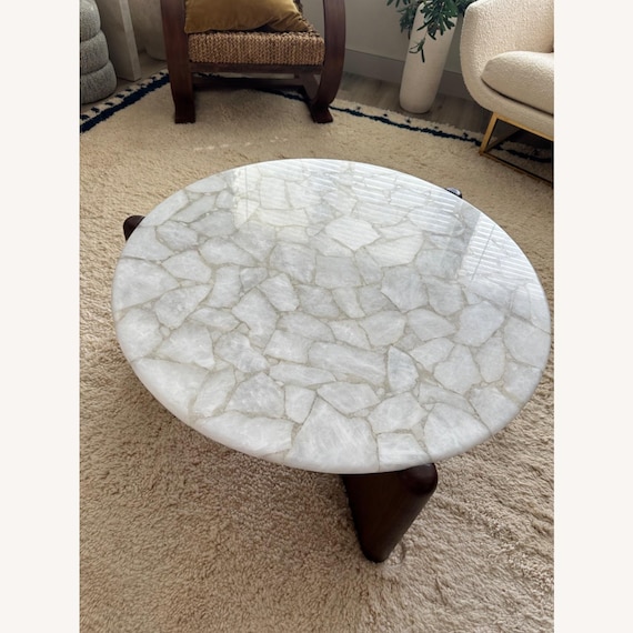 Round White Agate Table Top | Genuine Stone (Customizable)