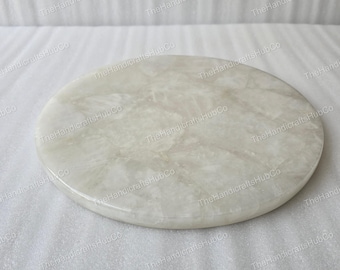 Piano del tavolo rotondo in pietra di cristallo bianca / Piano laterale in quarzo selenite / (personalizzabile)