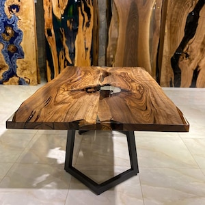 Natural Acacia Wood Epoxy Table Top | Handcrafted Live Edge Resin Accent | Custom Artistic River Coffee\Dining Table Top (Customizable)