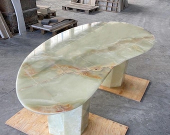 Handmade Oval Green Onyx Table Top | Dining Table | Natural Stone Gemstone | (Customisable)
