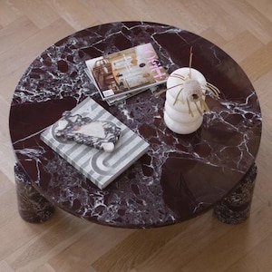 Statement Round Rosso Levanto Table Top | Luxury Marble Coffee Top Handmade Italian Decor | (Customisable)