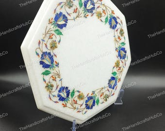 大理石象嵌装飾皿：八角形ピエトラ・デュラ花飾り皿、12インチ - Etsy 日本