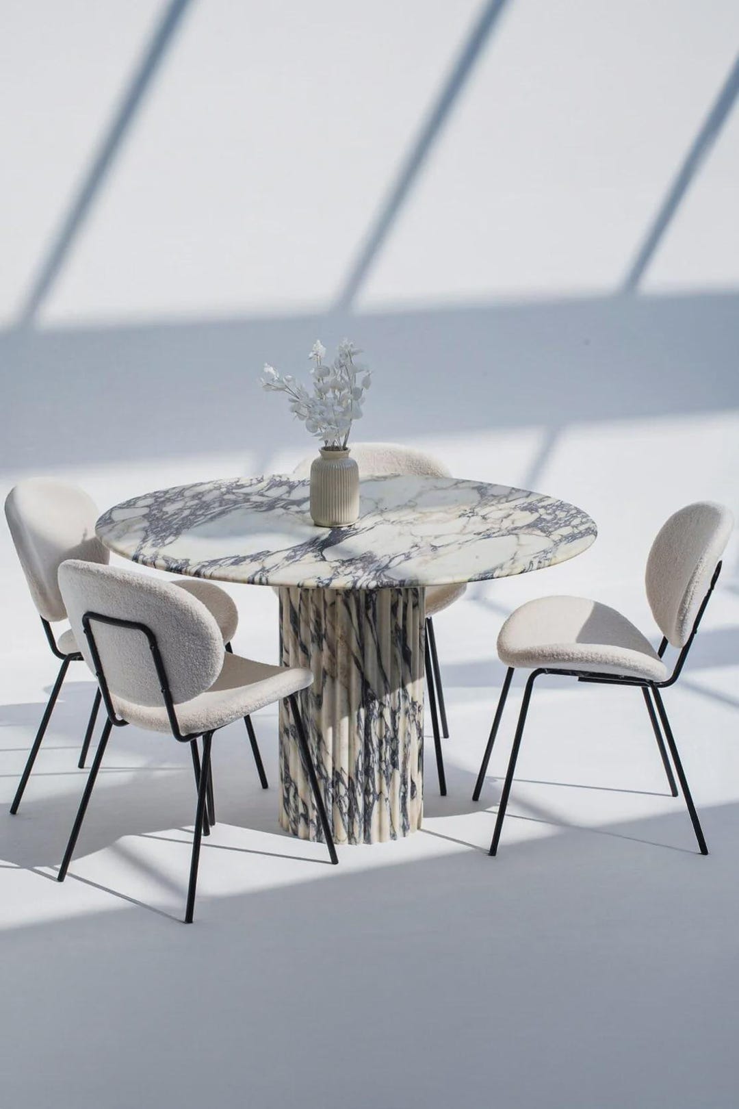 Round Calacatta Luxury Marble Dining Table | Handmade Pedestal Base ...