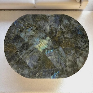 Radiant Oval Labradorite Table Top | Luxury Custom Iridescent Gemstone Dining/Coffee Table Top | Dazzling Bespoke Centerpiece (Customizable)