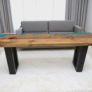 Live Edge Acacia Wood Blue Epoxy River Table Top | Custom Dining / Coffee Table Top (customizable)
