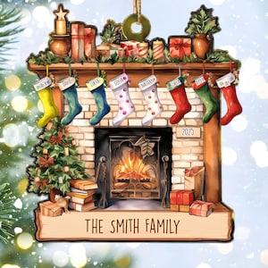 Personalized Stocking Family Christmas Ornament, Custom Stocking Fireplace Ornament, Christmas Gift For Family, Custom Family Name Ornament
