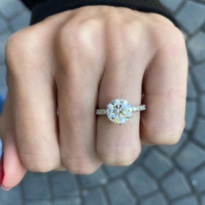 Moissanite Half Eternity Engagement Ring: 14K White Gold & Sterling Silver