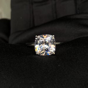 Cushion Cut Moissanite Solitaire Ring: 14K Gold or Sterling Silver