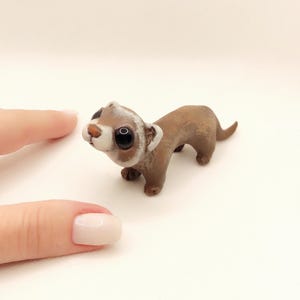 Ferret figurine - Ferret clay animal - Animal totem - Polymer clay ferret