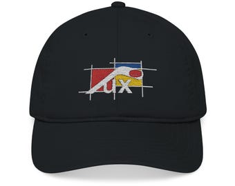 Embroidered Organic Cotton Baseball Cap by Pux - De Stijl Crest - Black/Pacific Blue/Charcoal