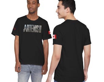 Artemis II Mission Commemorative Tee, Canadian Edition, Moon Flight Path, US Flag Shoulder