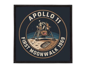 Apollo 11 First Moonwalk Iron-On Patch | Retro Space Lunar Design | Vintage NASA Mission Patch