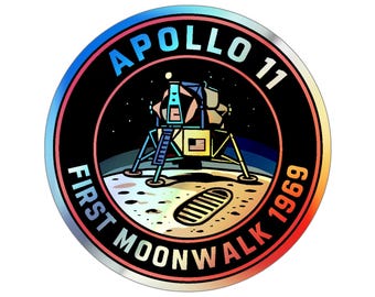 Apollo 11 First Moonwalk Holographic Sticker | NASA Lunar Lander Decal | Retro Space Mission Patch