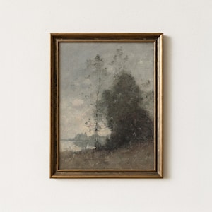 Vintage Forest Trees Wall Art Printable | Dark Woodland Landscape Download | Atmospheric Countryside Scene for Cozy Interiors