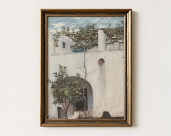 Mediterranean Courtyard Wall Art Print | Vintage Italian Villa Garden | Digital Download