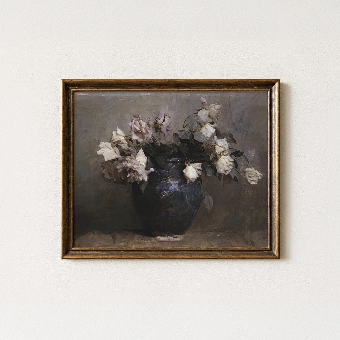 Vintage Rose Still Life Wall Art Printable | Dark Academia Floral Scene ...