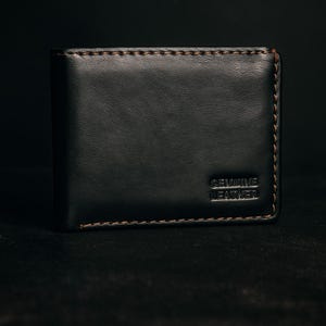 Carteira masculina dobrável em couro legítimo – Carteira fina feita à mão | Presente minimalista em estilo vintage | Porta-cartões clássico em couro preto
