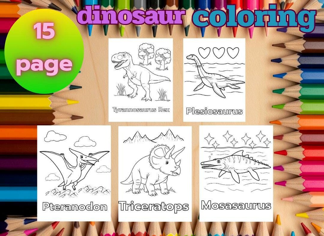 Dinosaur Coloring Pages for Kids: 15 Printable Illustrations (digital ...