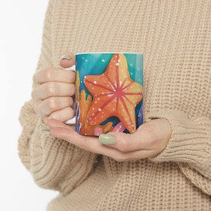 Starfish Ceramic Mug, Beach Lover Gift, Ocean Theme Coffee Cup, Coastal Home Decor, Nautical Tea Mug, Seaside Drinkware