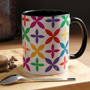 Colorful Floral Accent Coffee Mug for Vibrant Mornings, Modern Kitchen Decor, Gift for Coffee Lovers, Spring Celebrations, Cozy Vibes