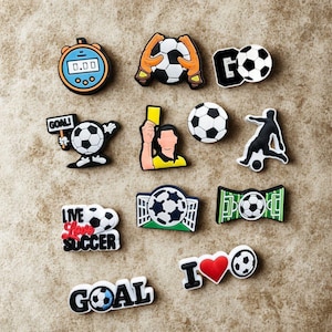 12pcs Football Shoe Charms Set, Sports Themed PVC Charms for Crocs, Bracelets, Slides, Sandals, Cute DIY Accessories for Kids and Adults