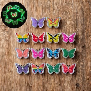 8pcs Luminous Butterfly PVC Shoe Charms, Colorful DIY Shoe Decorations for Hollow Shoes, Clogs, Sandals, Keychains, Birthday, Party Gifts