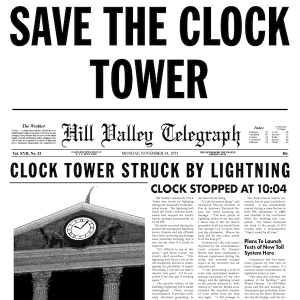 FREE Back to the Future "Save the Clock Tower" flyer