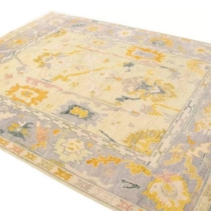 Hand-Knotted Turkish Oushak Rug: Pastel Wool Area Carpet, 6x9 Vintage Style