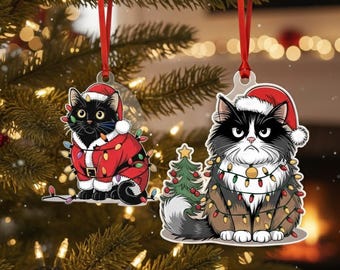 Décorations De Noël En Forme De Chat - Boules Et Pendentifs Acryliques Mignons Pour Sapin - Lot De Plusieurs Pièces