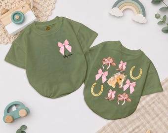 Custom Cowgirl Baby Romper, Personalized Horse Bodysuit, Coquette Bow Western Onesie, Back Print Country Girl Outfit, Rodeo Gift