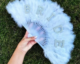 Bride Feather Fan, Pearl Bride Folding Fan, Bridal Fan, Handmade Custom Bride Fan, Hen Gift