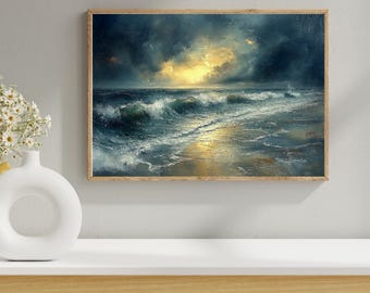 Stormy Ocean Waves Art Print | Stormy Sea & Sky Print | Dark Gothic Coastal Seascape Print | Dramatic Nautical Decor | Digital Download