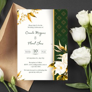 White Floral Wedding Invitation | Yellow Boho Wedding Invite | Editable Template | Romantic Wedding Invitation | Instant Download
