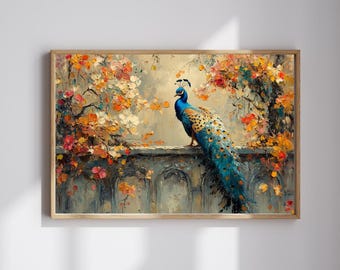 Peacock Oil Painting | Colorful Peacock Painting Print | Animal Print | Floral Art | Floral Peacock Painting | Digital Download Printable