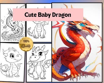Kawaii Dragon Coloring Book | 20 Cute Printable Pages (PDF)