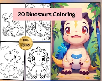 Dinosaurier Malbuch | 20 Niedliche Kinderseiten (Digitaler Download)