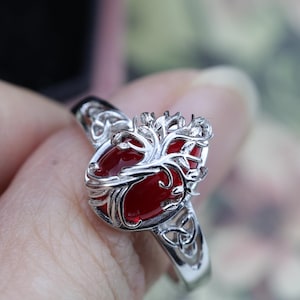 Tree of Life Ruby Ring Symbol of Love 925 Sterling Silver Adjustable Ring Meaningful Valentine Gift