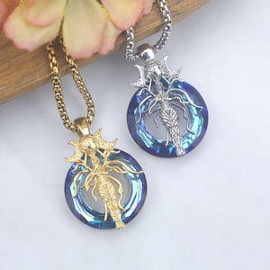 Hecate Necklace: 925 Sterling Silver & 18K Gold Blue Crystal Pendant, Goddess Jewelry for Women