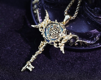 Hecate Key Necklace – Triple Goddess Wheel Pendant – 925 Sterling Silver Crystal Necklace, Gold & Silver Wiccan Jewelry Gift for Women