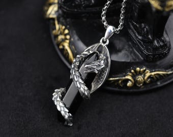 Dragon Obsidian Necklace – 925 Sterling Silver Protection Pendant with Black Obsidian – Grounding Strength Talisman for Men & Women
