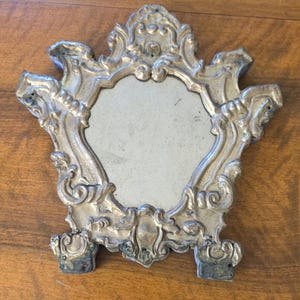 Cartagloria Antiga / Espelho de Altar Pequeno Colecionável, Estilo Barroco Rococó, Moldura Dourada/Prateada, Peça Única de Decoração para Igreja/Casa