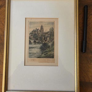 Stampa originale raffigurante uno scorcio di Salisburgo eseguita dall'artista Wyler. Paesaggio Urbano di Salisburgo.