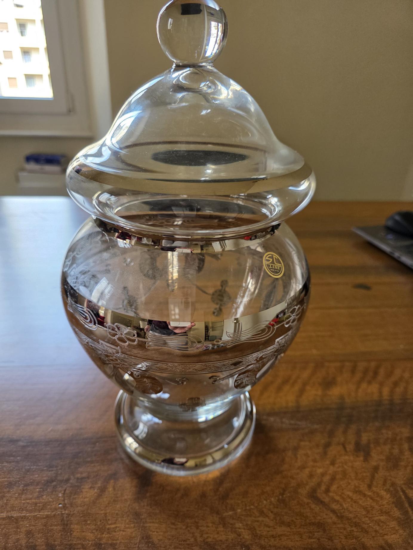 Vintage Murano Glass Decorative Vase With Lid, Gold and Silver