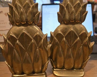 S/2 VTG Virginia Metal crafters Newport Brass N 8-2 Pineapple Bookends 6.5"