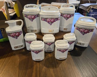 Botetes de porcelana alemana vintage con brillo iridiscente – Rosas rosas