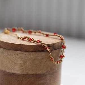 Handmade Gold and Red Beaded Necklace, Romantic Regency-Inspired Jewelry, Elegant Princess Style, Bridgerton Aesthetic