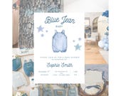 Denim Baby Shower Invitation Template: Blue Jean Theme (Editable Canva)