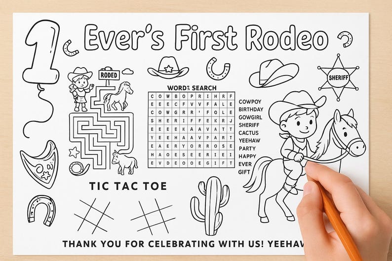 Printable Rodeo Activities Personalized Boy Rodeo Birthday Coloring Page: Rodeo Party Activity ...