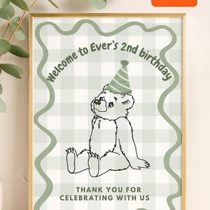 Little Bear Birthday Welcome Sign | Personalized Printable Party Sign | Editable Bear Theme Sign for 1st or 2nd Birthday