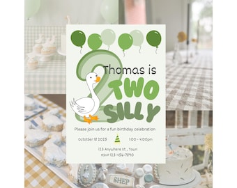 Two Silly Goose 2nd Birthday Invitation: Editable Canva Template